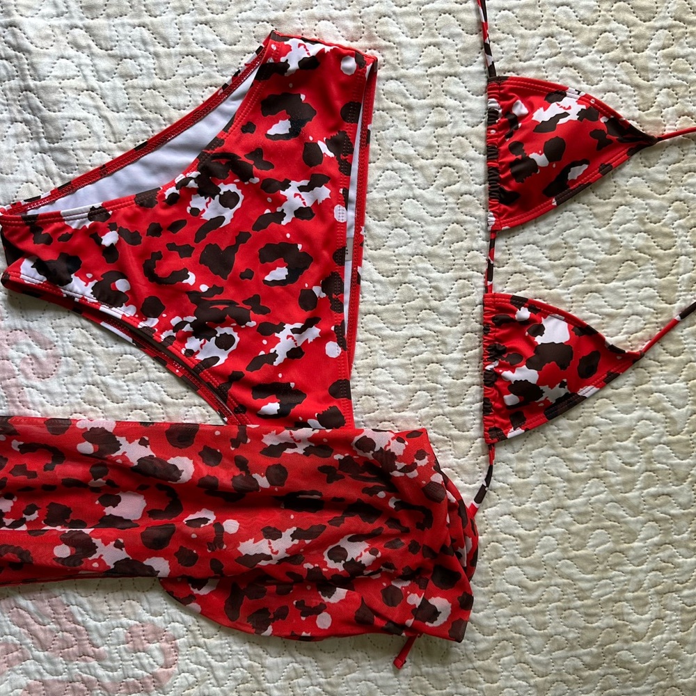 Red Leopard Print Bikini Set